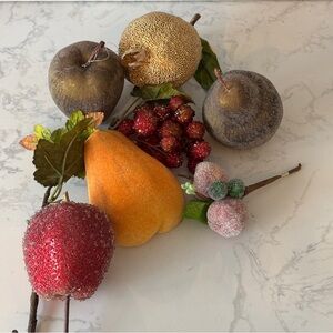 Set of seven artificial beaded/ sugared fruit